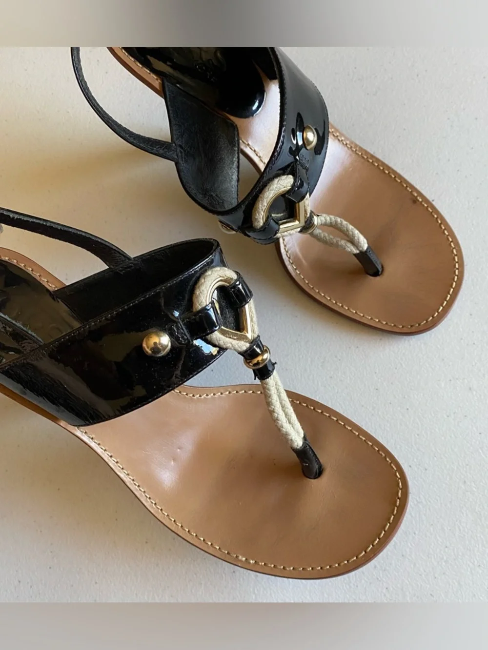 Michael Kors Black Patent Leather Rope-Trim High Heel Sandals